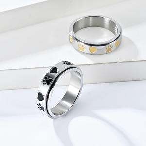 Cute Puppy Paw Print Heart Rotating <b>Ring</b> For Women Titanium Steel Jewelry Gift - Product Image 1