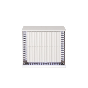 Contemporary 2-<b>Drawer</b> Nightstand With Diamond Patterned Sides White Wood Finish LED Lighting - Product Image 1