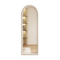 Miroir sur pied en verre épais de style nordique moderne, en velours crème de haute qualité, avec cadre en MDF arqué, pour la coiffure et les cosmétiques