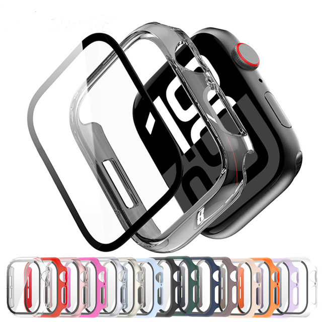 Full Bumper Glass Watch case for Apple 49 46 45 44 42 41 40 mm PC Cover Tempered Screen Protector Hard clear Shockproof Series