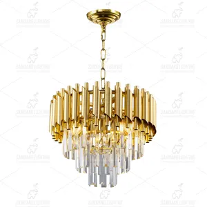 Lustre de luxe de lustre en cristal d'or d'acier inoxydable de salle de bal grande de décoration intérieure de bonne qualité