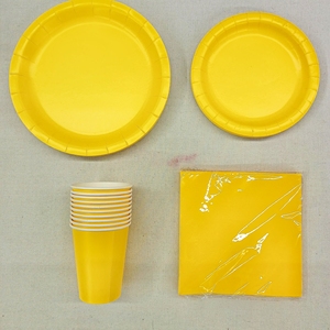 DAMAI - Juego de Vajilla de Papel Amarillo para Fiestas, Vajilla Desechable para Mesa de Fiesta, Platos de Papel Sólido de 7 y 9 Pulgadas, Vasos y Servilletas - Product Image 2