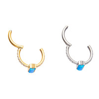 Fuxuan Anneau segmenté articulé latéral en titane ASTM F136 serti de zircone cubique avec opale rectangulaire, bijou de corps pour piercing