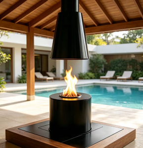 Caminetto Sospeso in Acciaio dal Design Moderno con Fiamma Reale Decorativa per Soggiorno di Villa - Garanzia di 5 Anni - Product Image 1