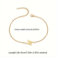 Mode empilable nom initiale Bracelet bijoux plaqué or en acier inoxydable Horizontal minuscule lettre bracelets porte-bonheur pour les femmes