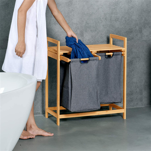 Canastas de Almacenamiento de Ropa de Bambú Modernas y Sostenibles al por Mayor, con Doble Compartimento y Asas, para Organización de Lavandería, 29X25 - Product Image 5