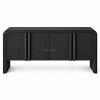 Console d'entrée noire cannelée avec coins arrondis, meuble de rangement côtelé pour couloir, salon et intérieur de maison