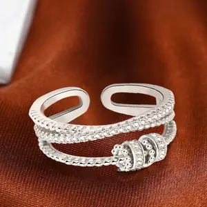 Fashion Rings Rotating 925 Sterling Silver Fidget Ring Calming Relieving Anxiety Spinner Wedding Open Rings Jewelry