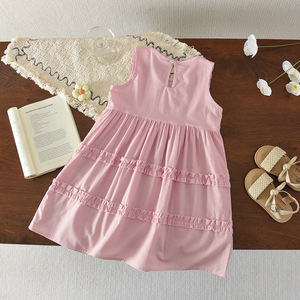Vestito per Bambina 2026 Estivo Rosa Marrone Scuro con Volant Senza Maniche - Product Image 2