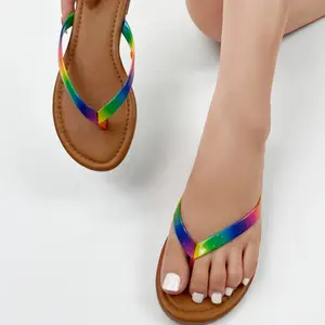 BUSY GIRL BY4757 Rainbow flip flops flats slides slippers for women 2023 summer fashion women flip-flops slippers