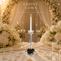 Porte-bougie en cristal noir transparent avec base carrée étagée, anneau doré, colonne à facettes et spirale blanche pour bougie conique, décoration d'intérieur
