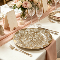 Assiettes de présentation modernes en plastique PP durable, dorées électrolytiquement, à motif floral ajouré, pour hôtels et décoration de fruits lors de réceptions