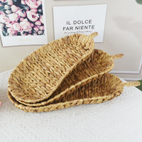 Plateau de rangement ovale en feuilles de jacinthe d'eau naturelle, plateau de service tressé, organisateur de table bohème portable