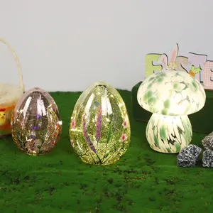 Glowing Painted hand blown clear decorative led glass easter eggs for home decor