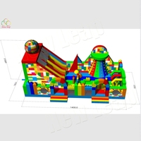 Parc de jeux gonflable coloré 14MX7M avec toboggan, parcours d'obstacles, terrain de jeux Yuedong, château en PVC