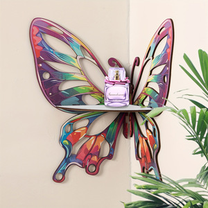 In-stock <b>retro</b> creative 3D hollow butterfly wall hanging wooden laser pendant corner shelf candle holder <b>decoration</b> - Product Image 2