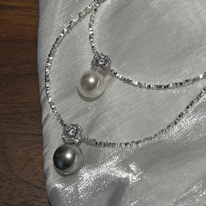 Qunlvsheng S925 Colgante de plata de ley con diamante talla princesa y engaste de perlas, joyería de boda para mujer - Product Image 4