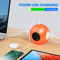 Multiprise encastrée 6 en 1 avec station de charge 25W USB C, prise PD à charge rapide, protection contre les surtensions, rallonge de prise cachée