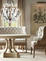 Ensemble de table à manger circulaire en bois massif de chêne français de style américain et européen, aspect antique vintage, meubles pour la maison