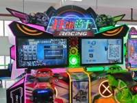 Simulateur de course moto à monnayeur pour 2 joueurs, machine de jeu d'arcade à double écran 55 pouces pour salle d'amusement