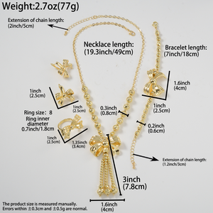 Elegant copper wholesale lustrous bow tassel necklaces <b>bangles</b> pendant earrings fine rings for formal gathering jewelry <b>set</b> - Product Image 6