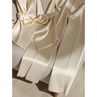 Ensemble Mode Décontracté Deux Pièces en Satin Champagne avec Ceinture à Nœud, Haut Débardeur Sans Manches et Pantalon, Élégant pour Femme de Bureau