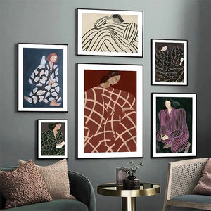 Pósteres nórdicos e impresiones para decoración de sala de estar, pintura en lienzo con líneas abstractas, curvas geométricas, chica, arte de pared moderno - Product Image 2