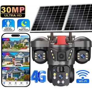 กล้องวงจรปิดพลังงานแสงอาทิตย์ 30MP 3 เลนส์ รองรับ 4G/Wifi ใส่ซิมการ์ด พร้อมระบบ AI ติดตามมนุษย์ เสียงสองทาง กล้องรักษาความปลอดภัยไร้สายสำหรับบ้าน - Product Image 1