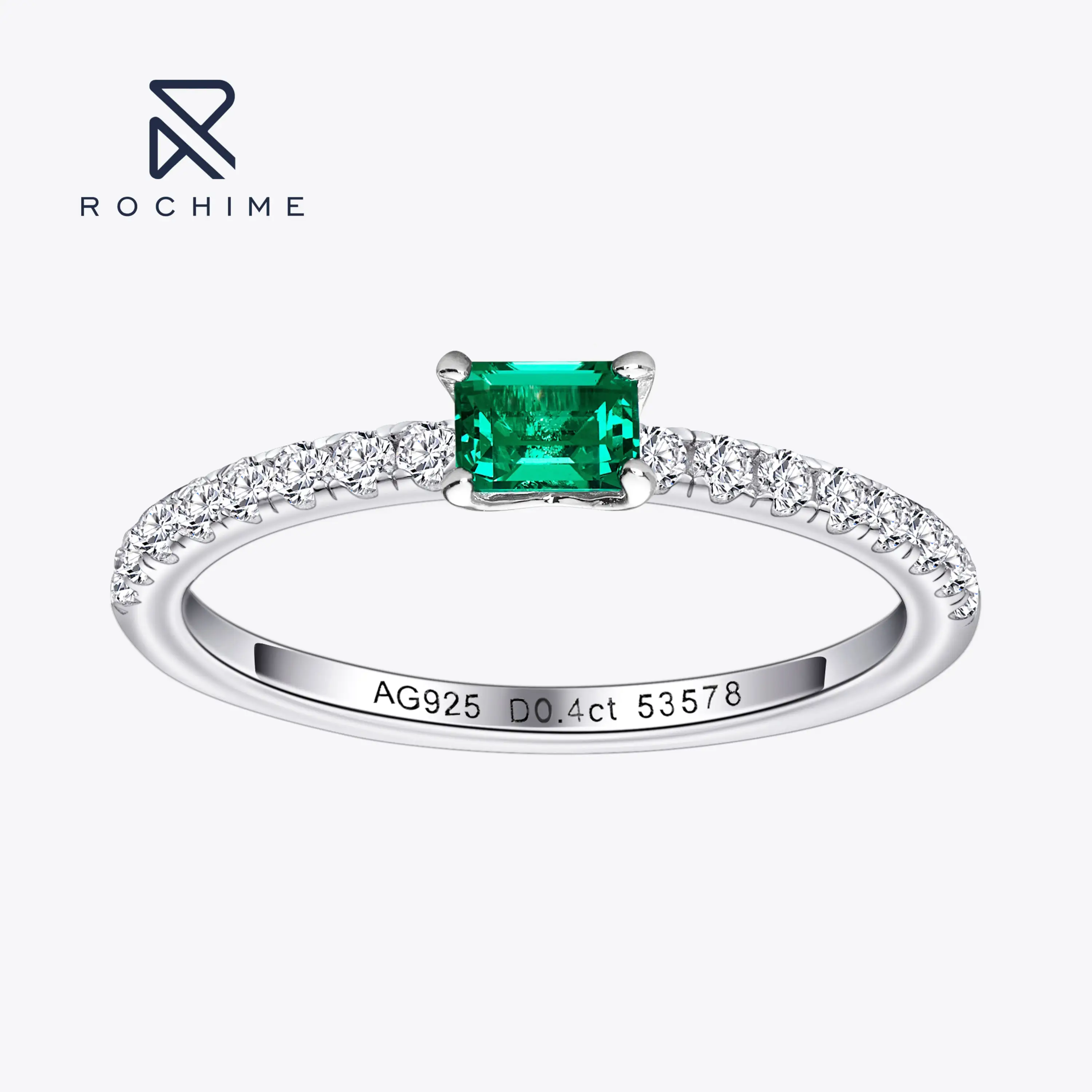 Rochime zierliches Labor gewachsen Smaragd Ring Band s925 Silber Rhodinierter Schmuck für Frauen
