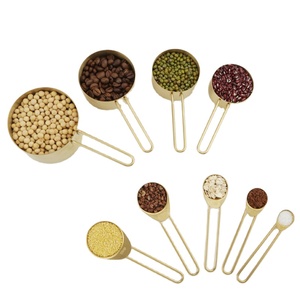 Juego <span class=keywords><strong>de</strong></span> 9 <span class=keywords><strong>Tazas</strong></span> y Cucharas <span class=keywords><strong>Medidoras</strong></span> <span class=keywords><strong>de</strong></span> Acero Inoxidable Dorado y Cobre con Medidas Grabadas, Herramienta Metálica Duradera - Product Image 1