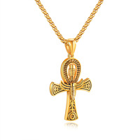 Kalung Liontin Salib Gaya Ankh dari Baja Anti Karat Model Yiwu 0326NL, Motif Kehidupan Mesir Eksotis, Desain Lintas Batas, Kepribadian Unik