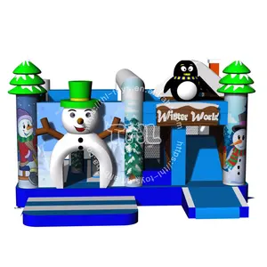 商用聚氯乙烯高品质冰世界企鹅充气城堡带滑梯儿童趣味屋充气弹跳滑梯组合