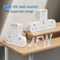 Prise de table double Type-C à charge rapide 45W, 3 prises UK, protection contre les surtensions 13A, rallonge multiprise