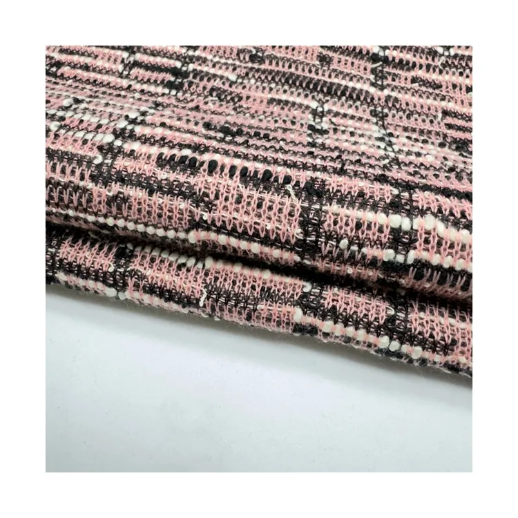 TC double faced small fragrance style Yarn Dyed polyester cotton Plaid Check Tweed fabric knitted jacquard fabric for dress