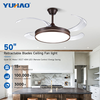 Ventilateur de plafond LED invisible intelligent personnalisé avec fonction de minuterie et variateur d'intensité, moteur DC, 50 pouces, pour bureau, salle à manger, salon