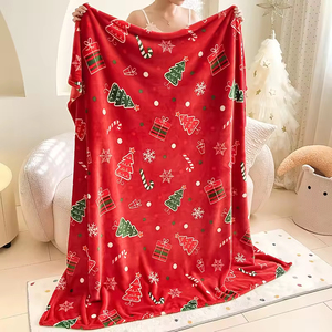 Large Christmas Flannel Blanket Super Soft Luxury Fur <strong>Throw</strong> in <strong>Red</strong> Coral Lightweight Bed <strong>Throw</strong> - Product Image 1