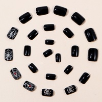 Autocollants pour ongles d'Halloween, design classique à thème sombre, toile d'araignée, strass, carrés, pré-conçus, réutilisables, faux ongles, autocollants de manucure