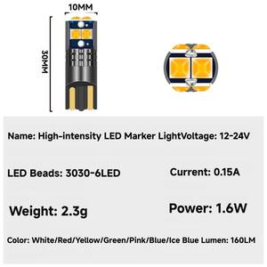 YD đèn LED cho xe hơi DC12V ~ 24V T10 194 W5W T10 3030 6SMD chiều rộng chỉ số làm việc ánh sáng đọc đuôi tấm ánh sáng xe dẫn bóng đèn - Product Image 4
