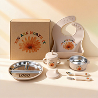 Vaisselle pour enfants lavable au lave-vaisselle, bol à ventouse, cuillère, assiettes pour bébé en acier inoxydable 304 avec ensembles de ventouses, alimentation en silicone