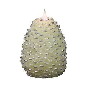 2024 obral besar lilin tanpa api LED bentuk Pinecone dengan pengaturan waktu sumbu kedip 3D Paten