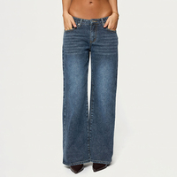 Jean vintage ample pour femme avec broderie effet vieilli, taille basse et coupe droite