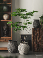 Pot de fleurs respirant de style Wabi-Sabi en ciment rétro pour une utilisation en intérieur/extérieur, décoration de salon, plantes vertes