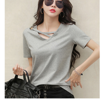 Nouveau T-shirt d'été à manches courtes pour femme, style coréen, col en V : haut polyvalent, coupe décontractée, grande taille pour étudiantes, tendance
