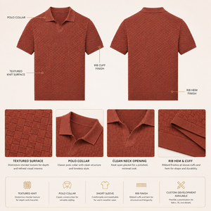 <span class=keywords><strong>Polo</strong></span> en maille texturée à manches courtes pour homme, coupe ajustée, en mélange de coton, personnalisable OEM ODM - Product Image 3