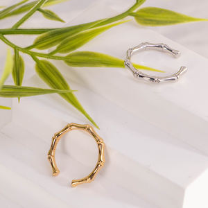 Bague en argent plaqué or 18 carats, style vintage, motif bambou, PVD, étanche, minimaliste, unisexe, pour usage quotidien - Product Image 2