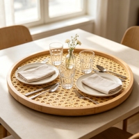 Plateau de service tressé en bambou naturel, écologique, de style chinois traditionnel, pour la vaisselle, organisateur de comptoir de cuisine, table à manger, maison