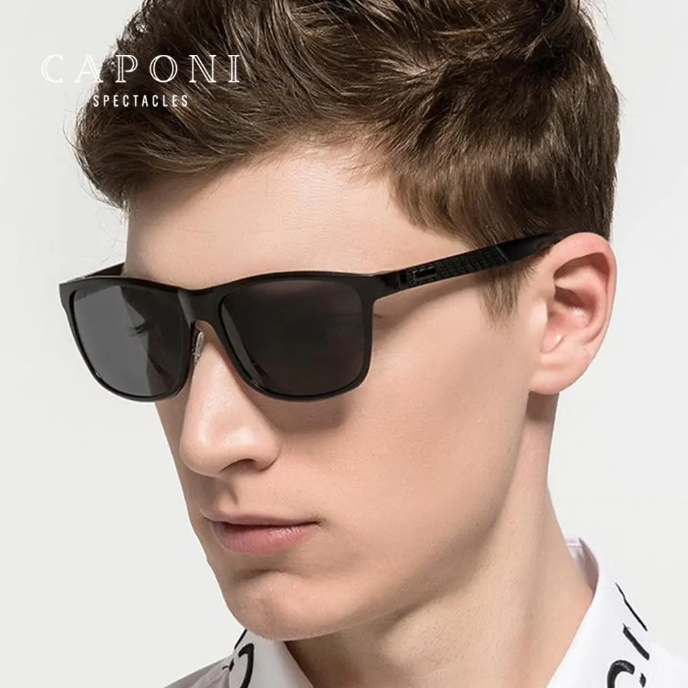 CAPONI 남성 선글라스 편광 Photochromic 운전 보호 UV 레이 태양 안경 브랜드 2021 안경 블랙 음영 CP8587