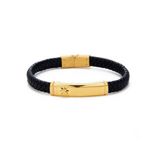 Bracelet pour homme en acier inoxydable 316l personnalisé, gravé, plaqué or 14k 18k, bracelet en cuir tressé multi-couches tendance pour homme - Product Image 5