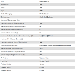 TAIYAN BCX5616QTA Sensor de Temperatura de 4 Pines, Original, Nuevo, de Alta Calidad, IC, Voltaje Máximo de Colector-Base de 100V, Máximo de 80V - Product Image 6