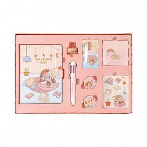 Set de Regalo Coreano con Cuaderno, Bolígrafo de Ocho Colores, Cinta Adhesiva y Pegatinas, Set de Papelería Promocional para Estudiantes - Product Image 1